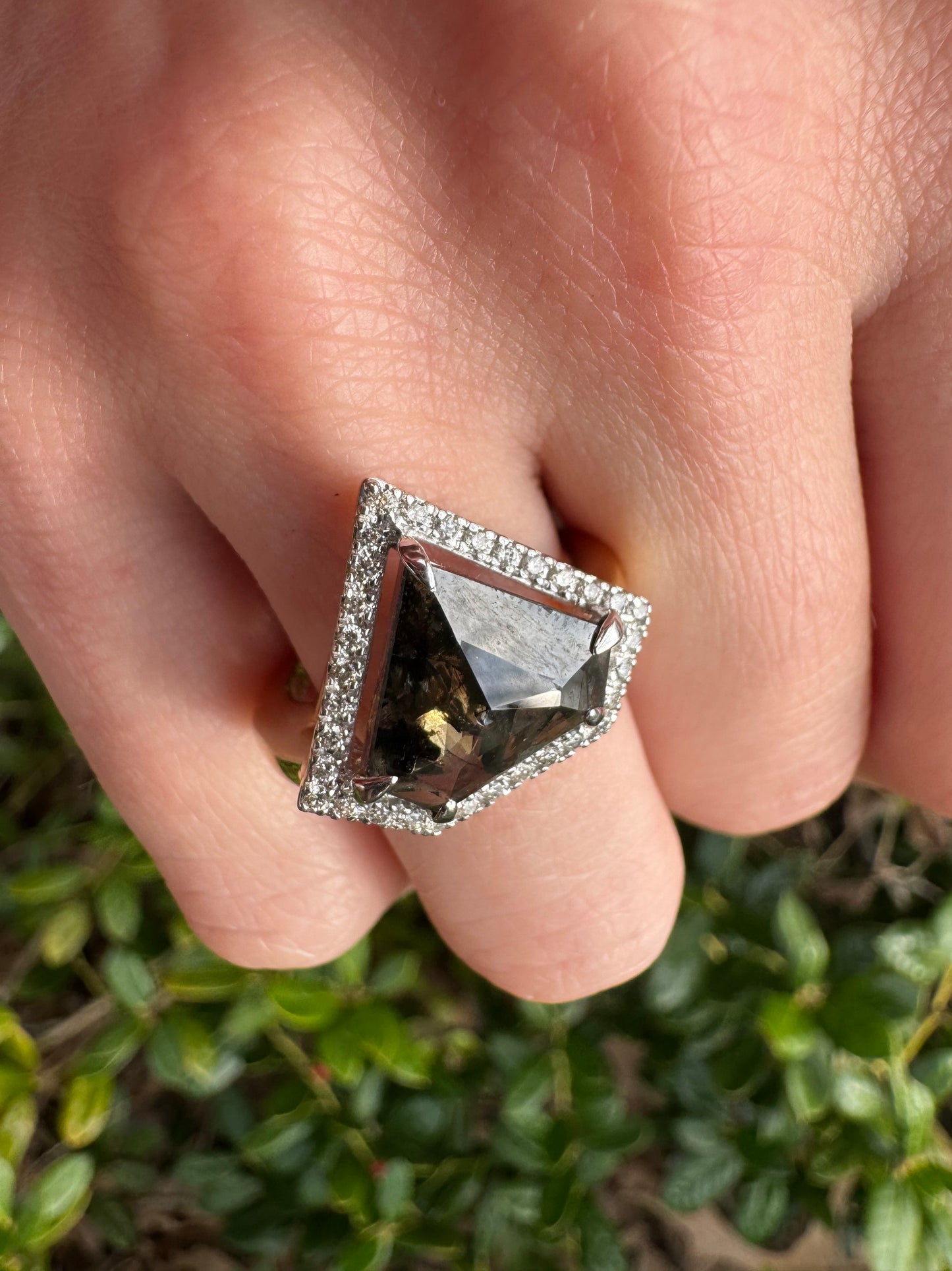 Shield Salt and Pepper Diamond Ring