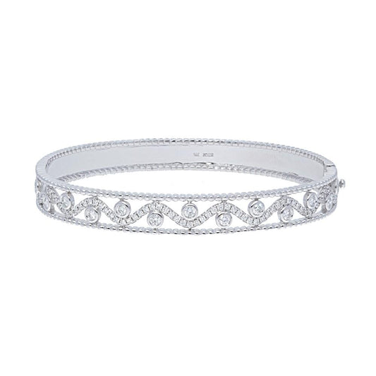 1/2 Way Around Diamond Wavy Bezel Bangle