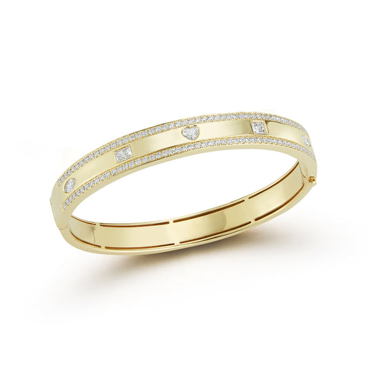 Pave Diamond Bangle with Burnished Multi Shape Diamond