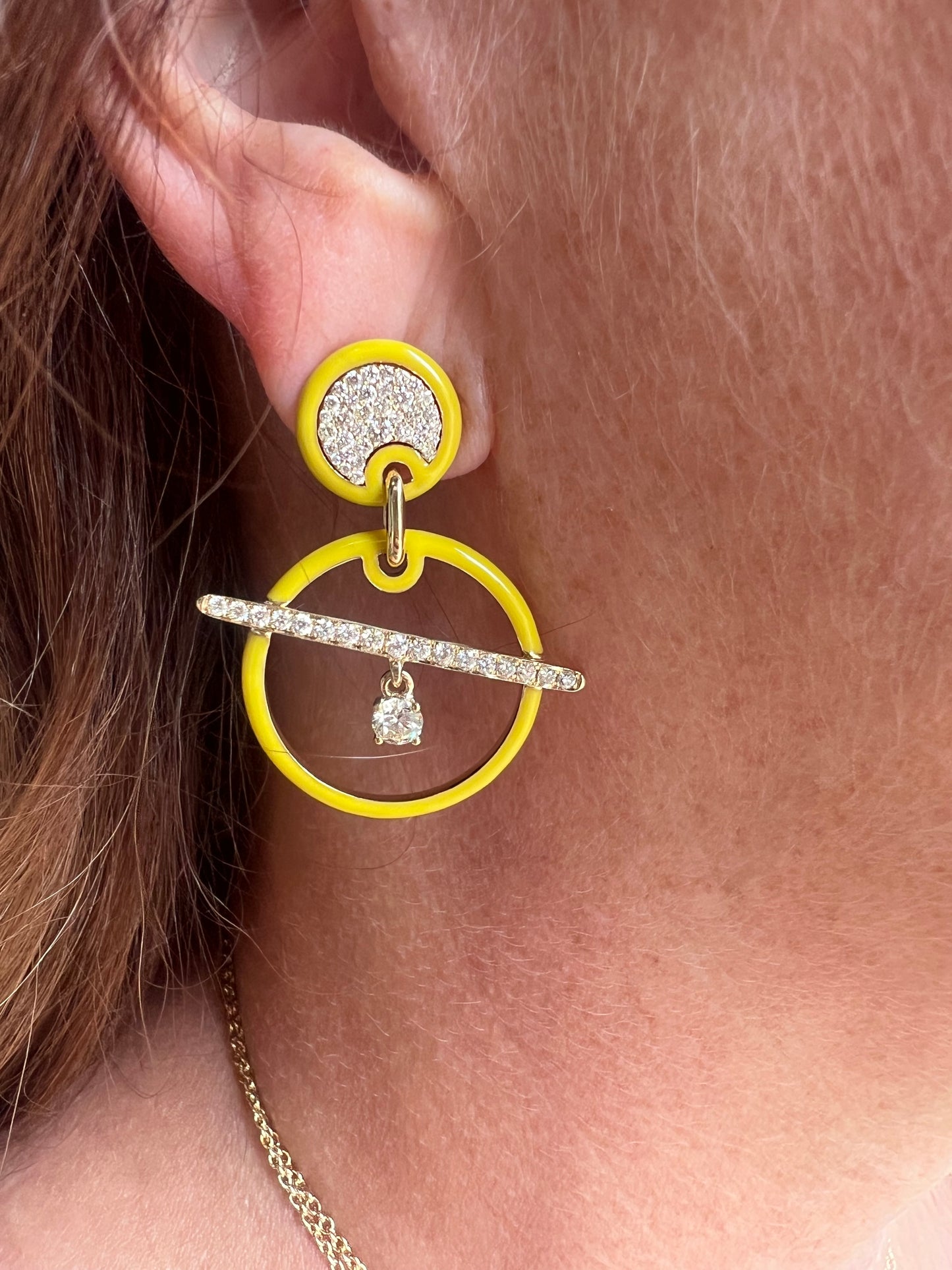Yellow Enamel Diamond Earrings