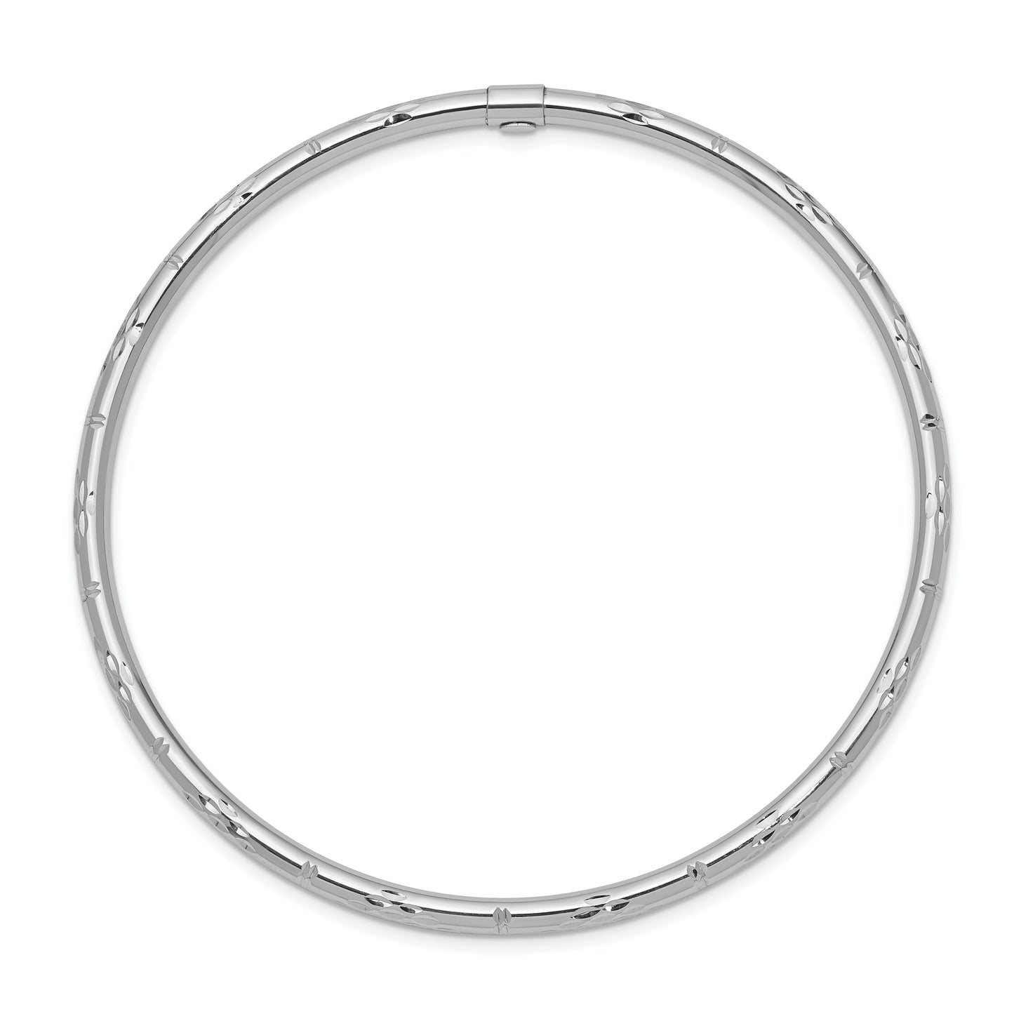 14k White Gold Polished Diamond-cut Slip-on Bangle