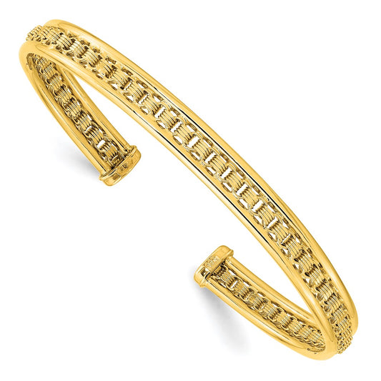 14K Polished & Textured Cuff Bangle