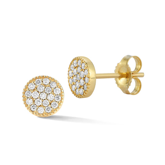 Pave Diamond Disc With Beaded Border Stud Earrings