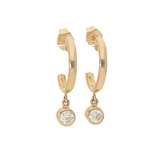 Polished Hoop with Diamond Bezel Drop Stud Earrings