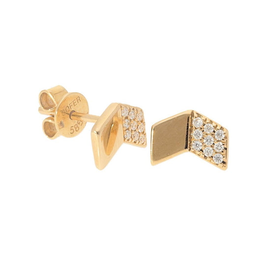 Chevron Diamond and Polished Gold Stud Earrings