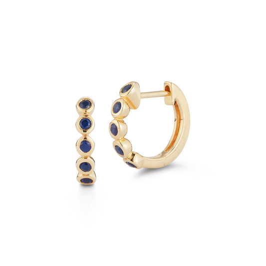 Blue Sapphire Bezel Huggie Earrings