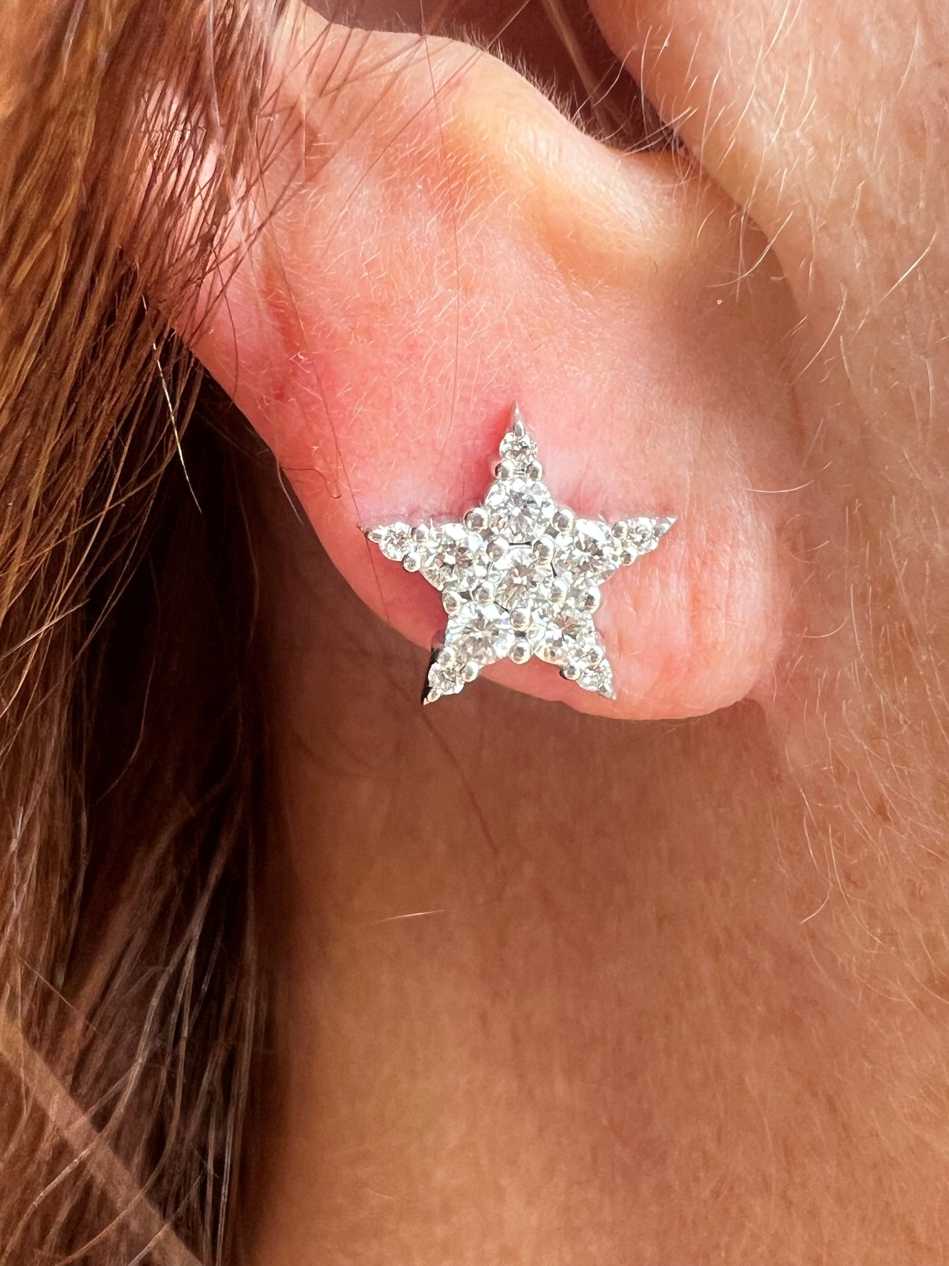 Diamond Star Earrings in 14k Solid Gold - JCarat