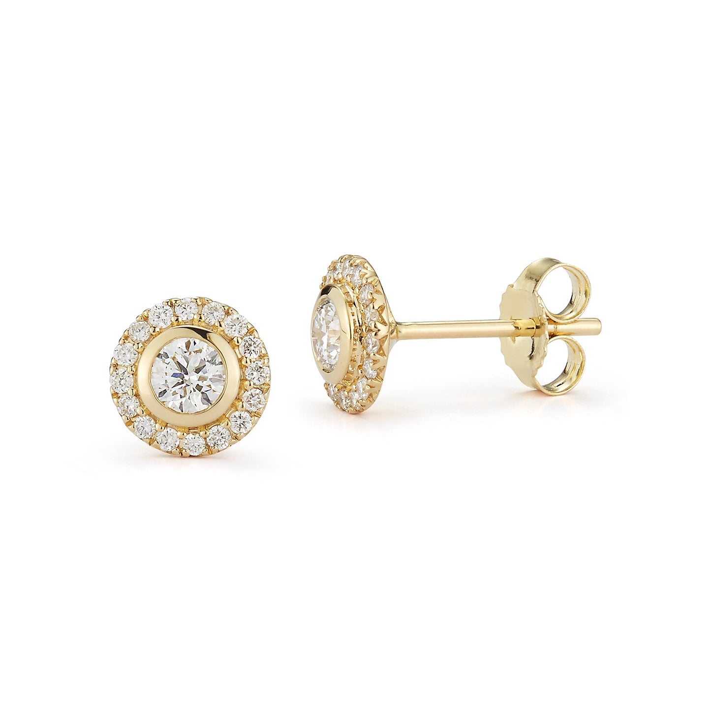 Halo Bezel Diamond Stud Earrings