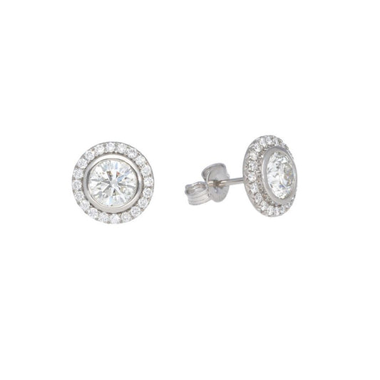 Halo Bezel Diamond Stud Earrings