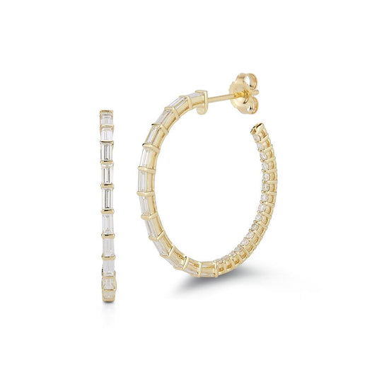 Baguette And Round Diamond Inside Out Hoop Earring