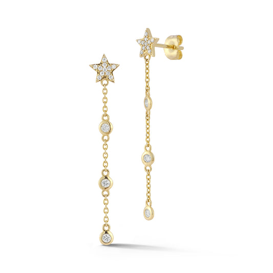 Star Pave Stud Bezel Dangle Earrings