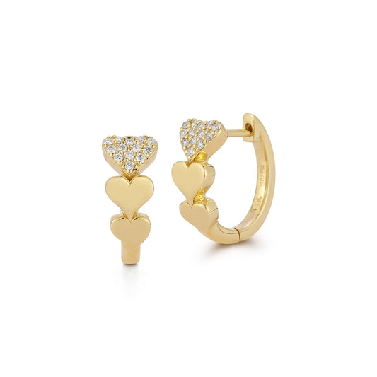 Graduated Heart Huggie Earrings with Diamonds