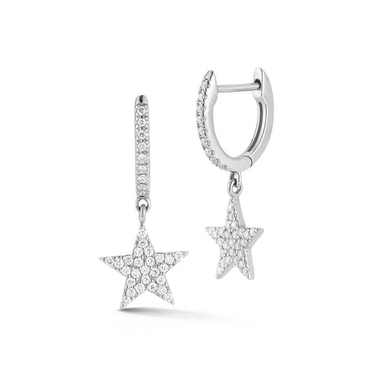 Diamond Huggie Earrings with Pave Diamond Star Drop