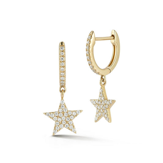 Diamond Huggie Earrings with Pave Diamond Star Drop