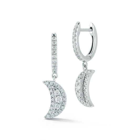 Diamond Huggie Earrings with Pave Diamond Moon Drop