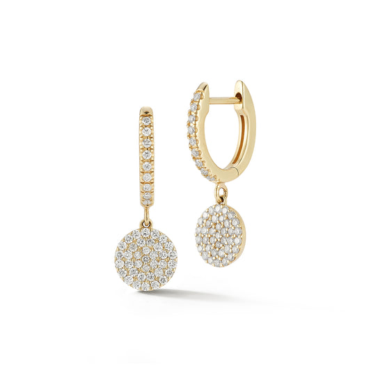 Diamond Huggie Earrings with Pave Diamond Disc Drop