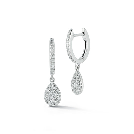 Diamond Huggie Earrings with Pave Diamond Pear Drop