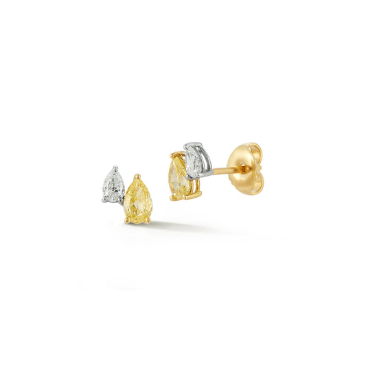 Yellow and White Double Diamond Stud Earrings