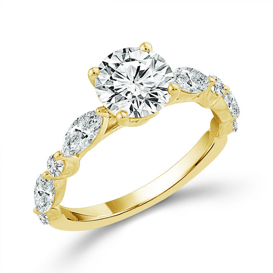 Diamond Bridal Ring 1 1/2 ct tw Center RD 14k Yellow Gold