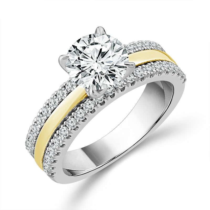 Diamond Bridal Ring 1 1/2 ct tw Center RD 14k White Gold+14k Yellow Gold