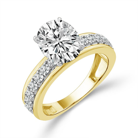 Diamond Bridal Ring 2 ct tw Center OV 14k White Gold+14k Yellow Gold