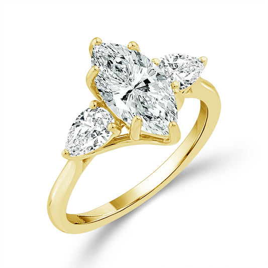 Diamond Bridal Ring 2 ct tw Center MQ 14k Yellow Gold