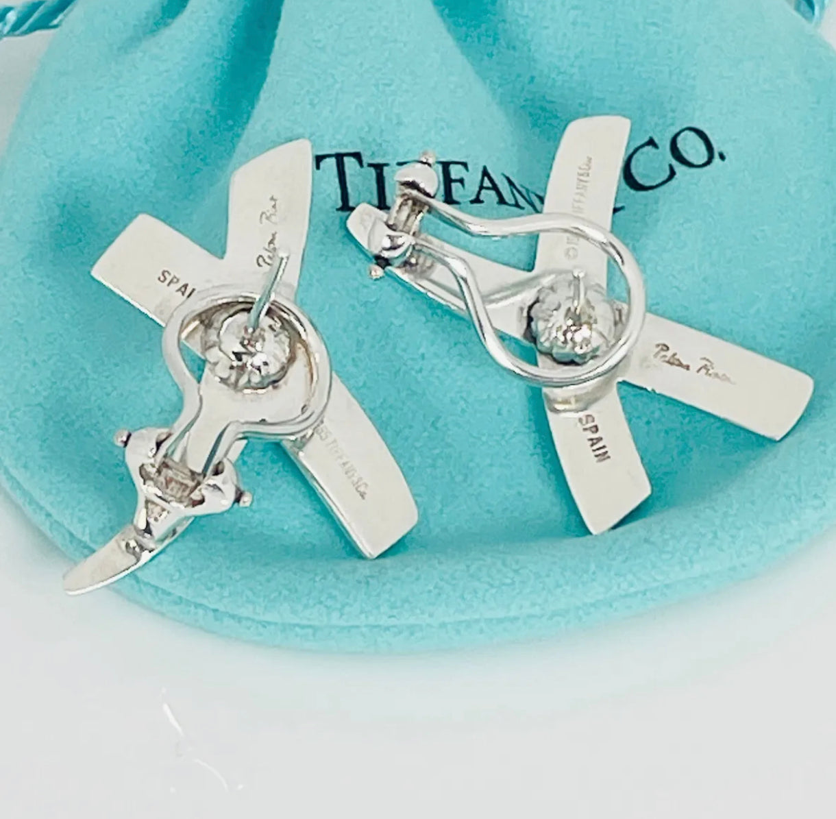 TIFFANY CO LARGE STERLING SILVER EARRINGS BY PALOMA PICASSO