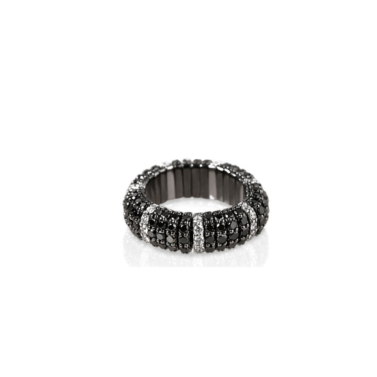 Small White and Black Diamond Stripe Stretch Ring