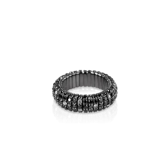 Small Black Diamond Stretch Ring with Diamond Spots