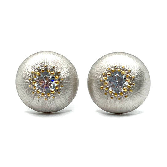 1ct Round Halo Button Earrings