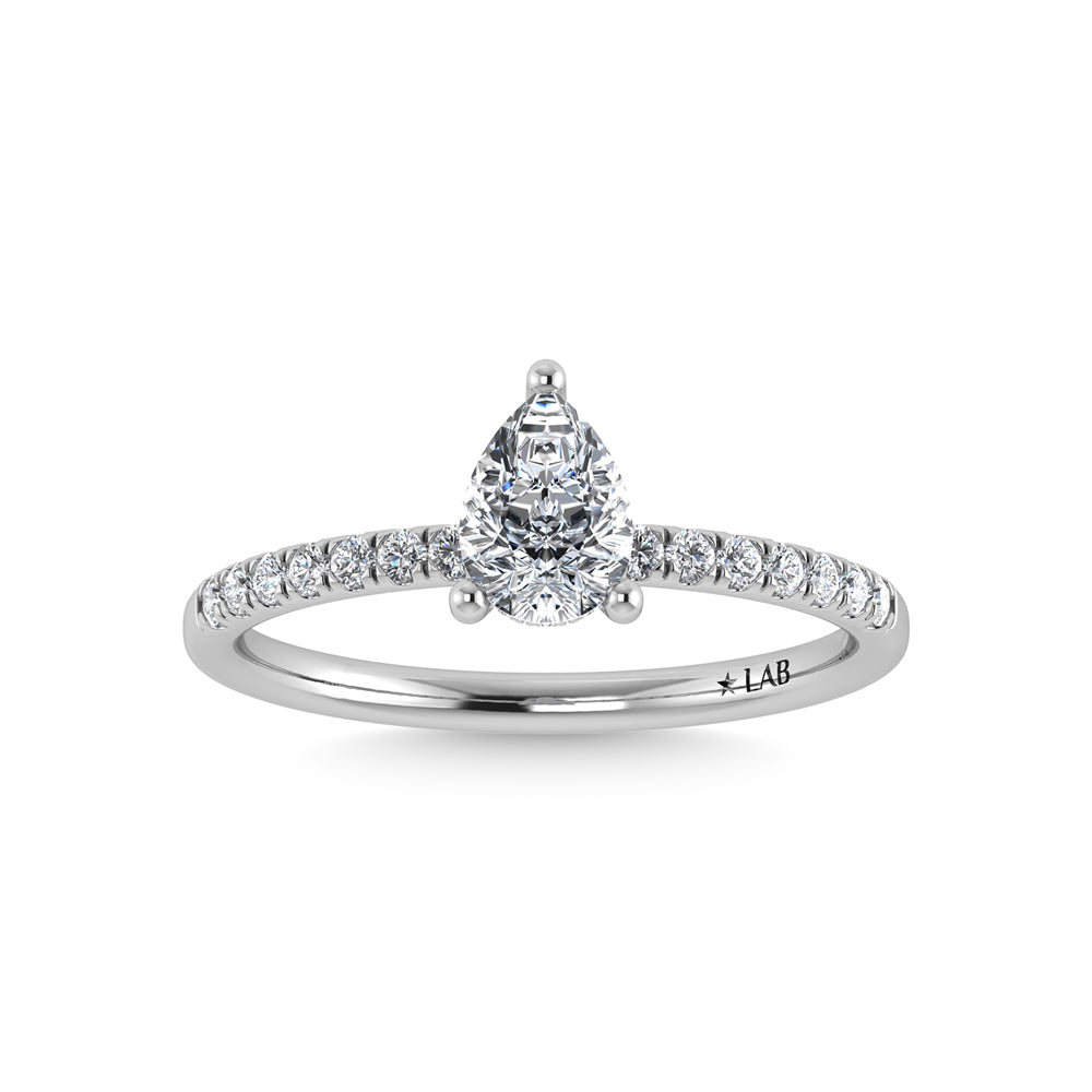 14K White Gold Lab Grown Diamond 1 1/5 Ct.Tw. Pear Shape Hidden Halo Engagement Ring