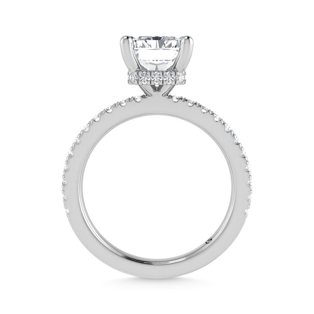 14K White Gold Lab Grown Diamond 2 3/8 Ct.Tw. Hidden Halo Engagement Ring (Center Emerald)
