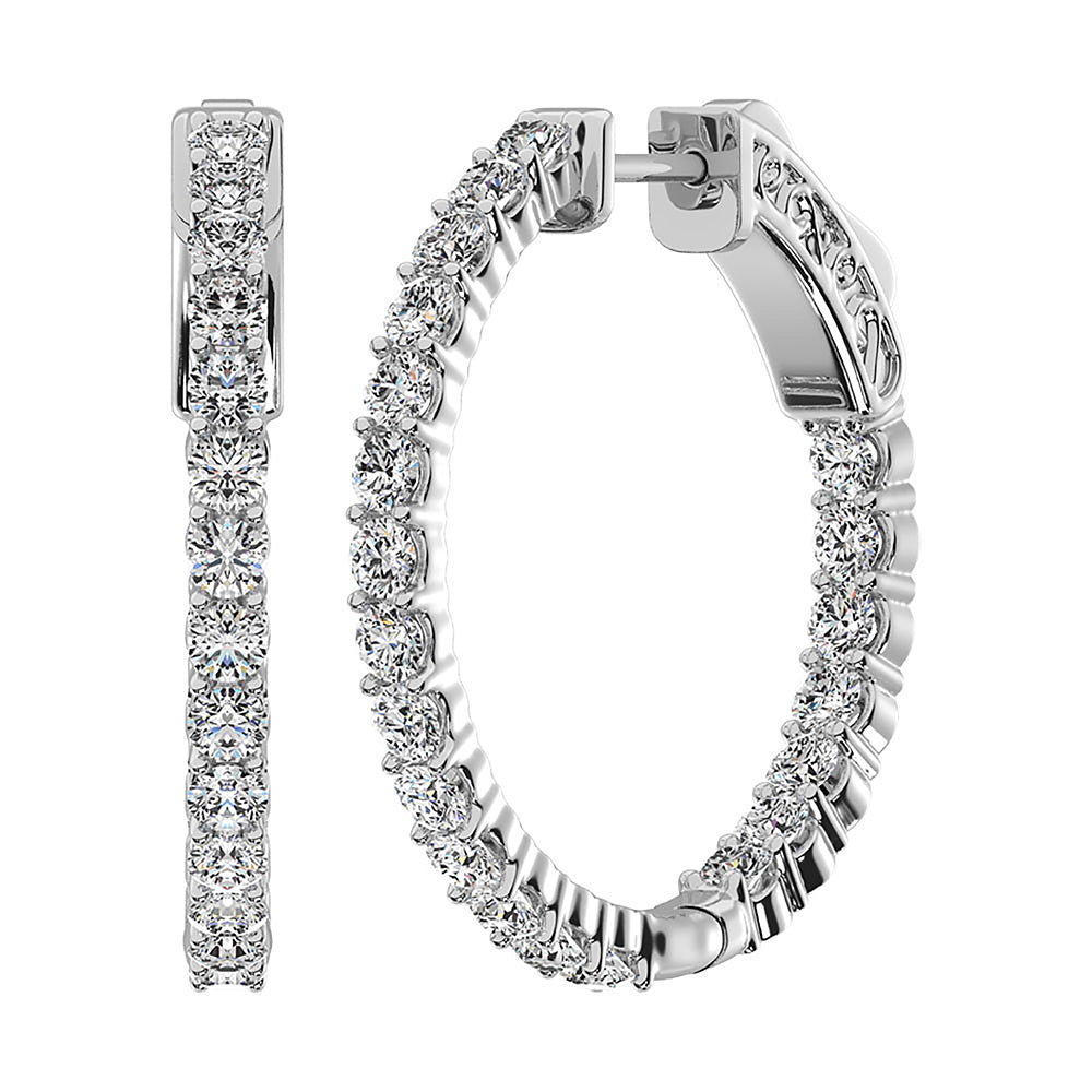 14K White Gold Lab Grown Diamond 2 Ct.Tw. In and Out Hoop Earrings