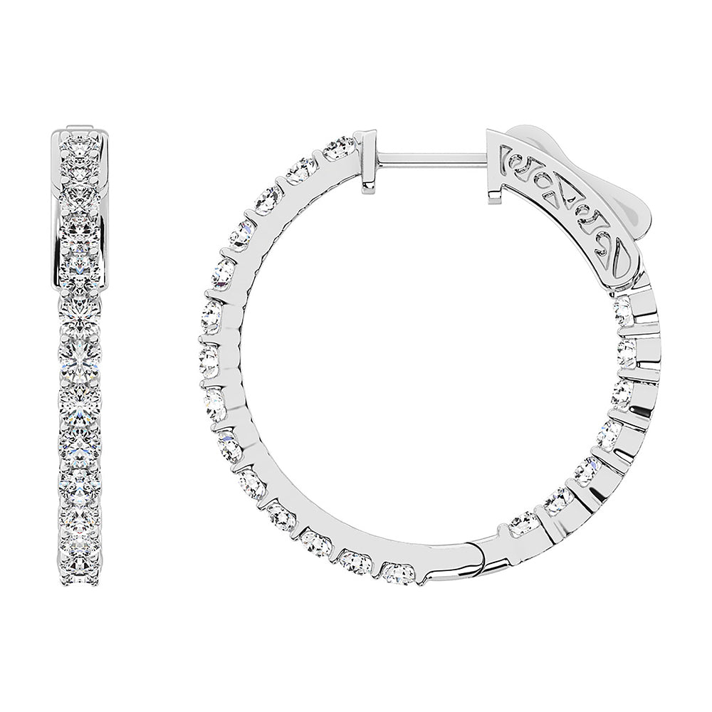 14K White Gold Lab Grown Diamond 2 Ct.Tw. In and Out Hoop Earrings