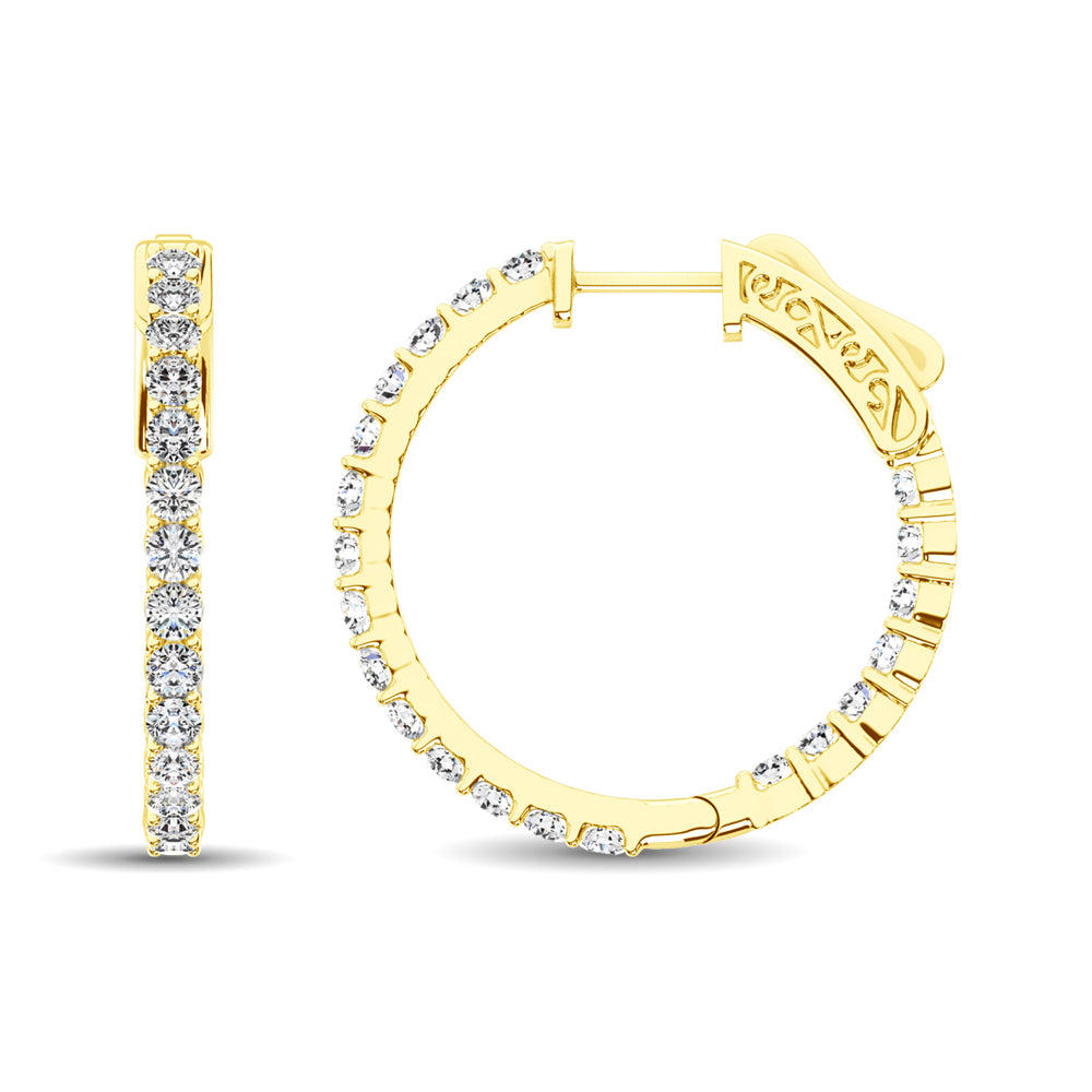 14K Yellow Gold Lab Grown Diamond 2 Ct.Tw. In and Out Hoop Earrings