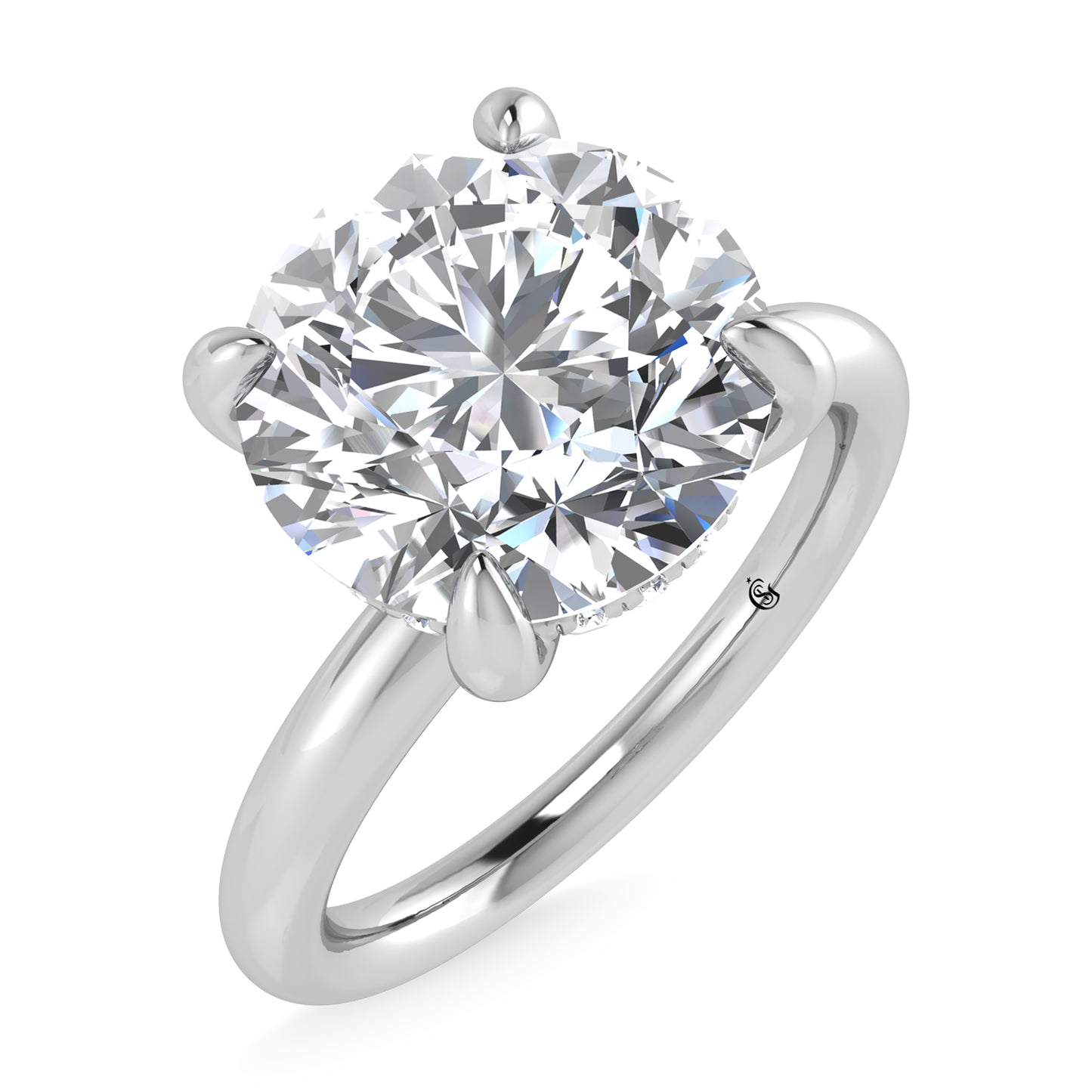 14K White Gold Lab Grown Diamond 3 1/20 Ct.Tw. Round Shape Certified Engagement Ring (Center 3ct)