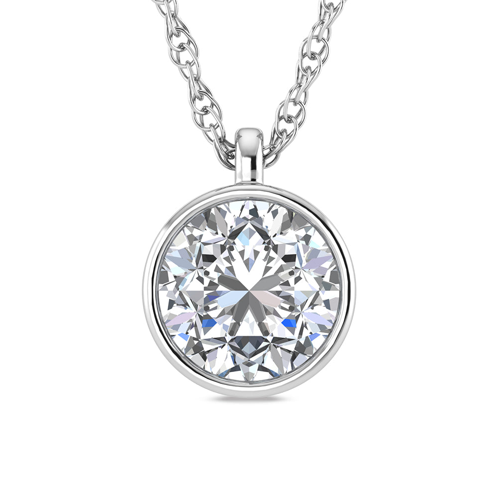 14K White Gold Lab Grown Bezel Set Lab Grown Diamond 3/4 ct.tw. Solitaire Pendant