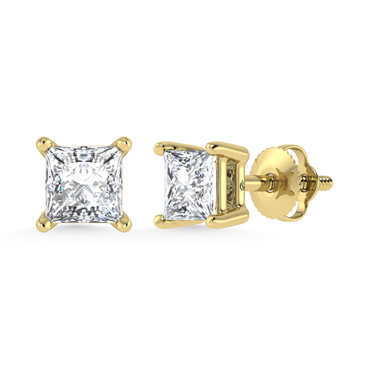 14K Yellow Gold Lab Grown Diamond 1 Ct.Tw. Princess Stud Earrings