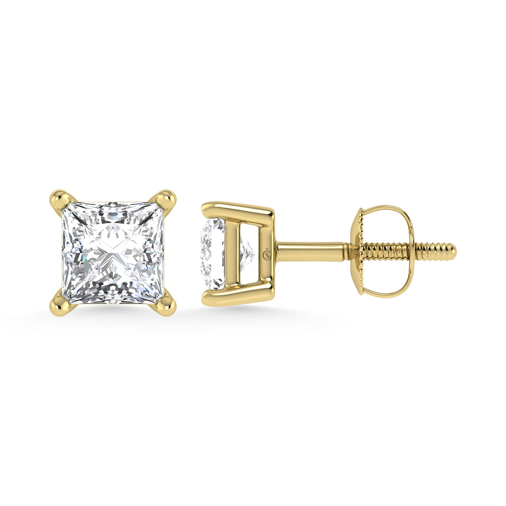 14K Yellow Gold Lab Grown Diamond 1 1/2 Ct.Tw. Princess Stud Earrings