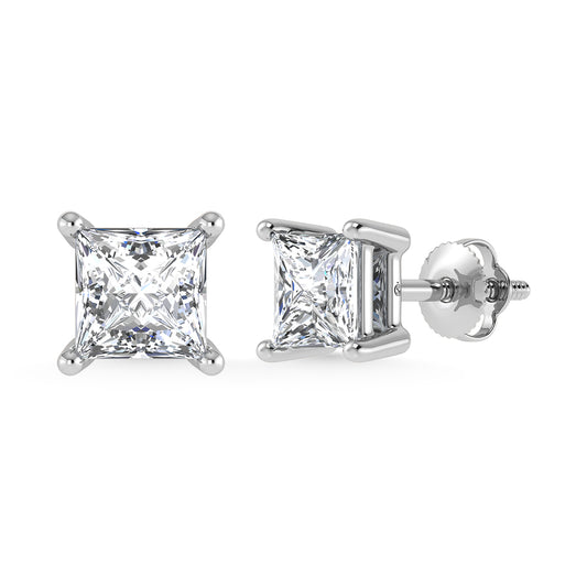 14K White Gold Lab Grown Diamond 2 Ct.Tw. Princess Stud Earrings