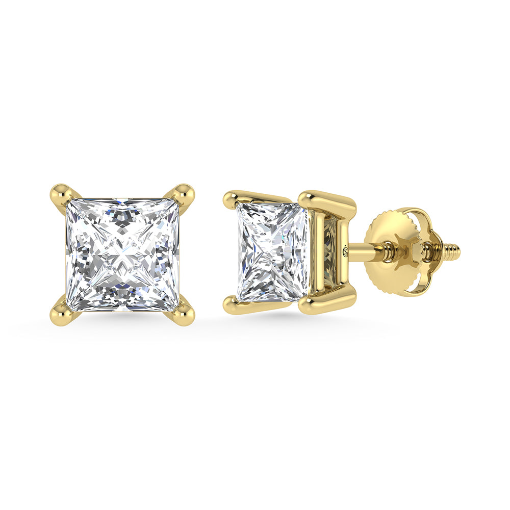 14K Yellow Gold Lab Grown Diamond 2 Ct.Tw. Princess Stud Earrings