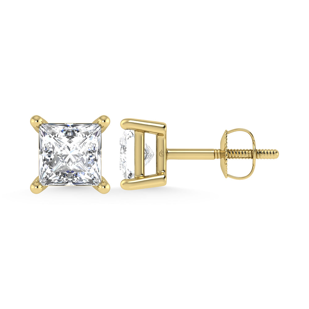 14K Yellow Gold Lab Grown Diamond 2 Ct.Tw. Princess Stud Earrings