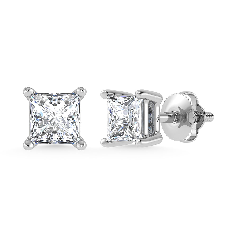 14K White Gold Lab Grown Diamond 4 Ct.Tw. Princess Stud Earrings