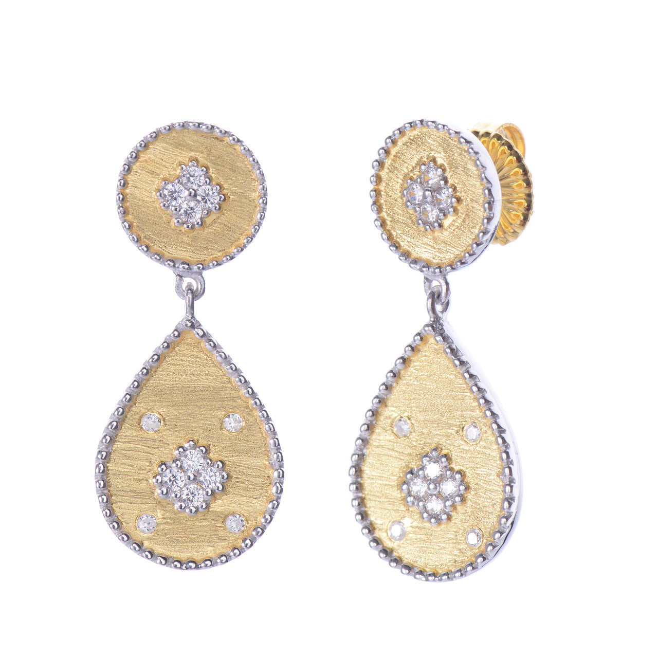 Clover-pattern Pear shape Drop Vermeil Earrings