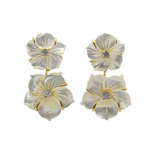 Carved Mother of Pearl Floral Earrings