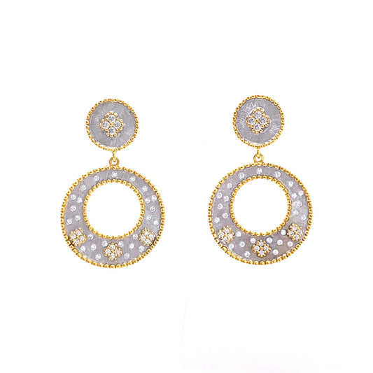 Small Clover-pattern Open Circle-shape Drop Vermeil Earrings