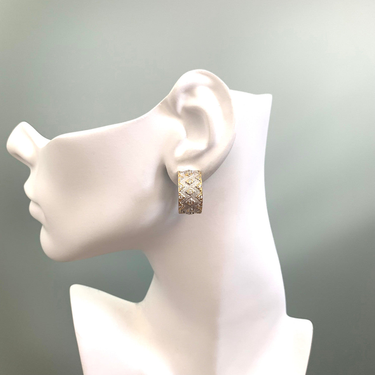 Diamond Pattern Vermeil Half Hoop Earrings
