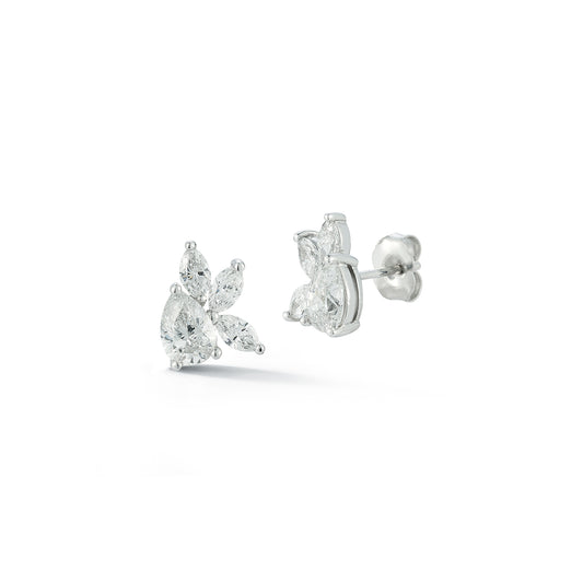 Pear Diamond with 3 Marquise Diamonds Stud Earrings