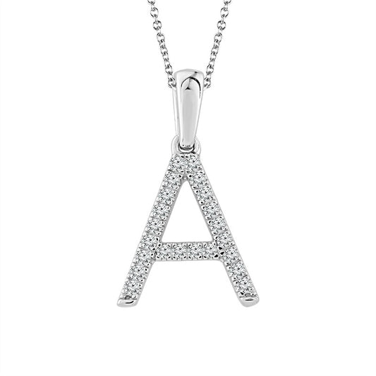 Diamond "A" Initial Pendant 14K White Gold