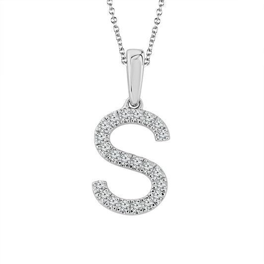 Diamond "S" Initial Pendant 14K White Gold